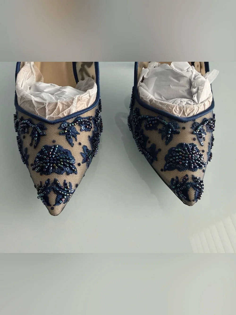 Betsey Johnson Women's Navy Nikki Embroidered Slingback Evening Pumps Size 10